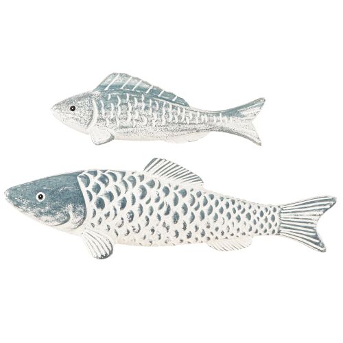 daiktų Medinė žuvis mėlynai baltai medienos miltais L23cm/35cm Rinkinyje 2 vnt
