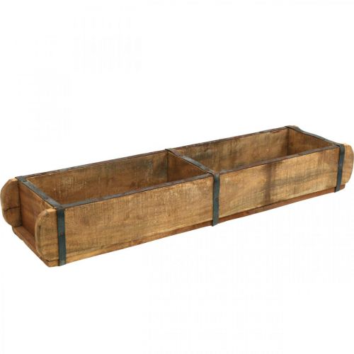 Medinė sėjamoji su metaline furnitūra, dvigubos plytos formos, vintažinė vazonė L57cm