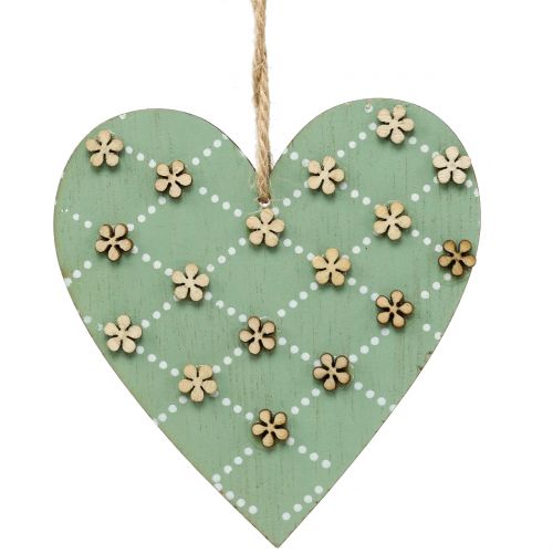 Floristik24 Medinė širdelė pakabinti žalia / natūrali 10cm 4vnt