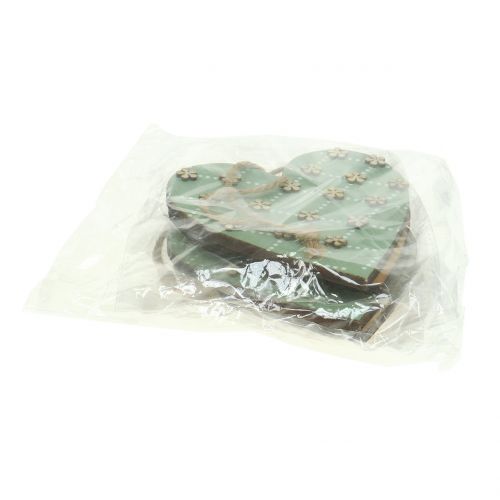 Floristik24 Medinė širdelė pakabinti žalia / natūrali 10cm 4vnt