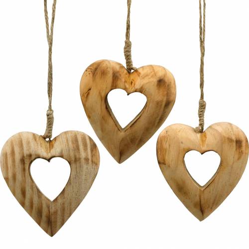 Floristik24 Dekoratyvinė pakabuko širdelė, medinė širdelė, Valentino diena, medinis pakabukas, vestuvių dekoracija 6vnt