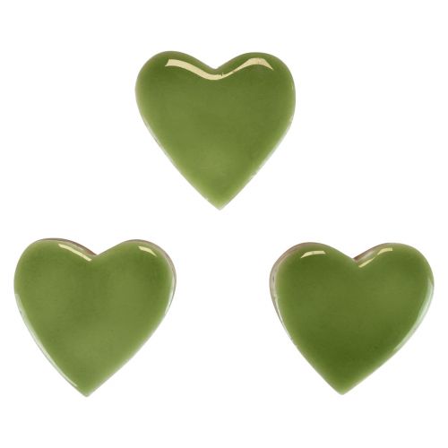 daiktų Medinės širdelės dekoratyvinės širdelės medis šviesiai žalias blizgus efektas 4,5cm 8vnt