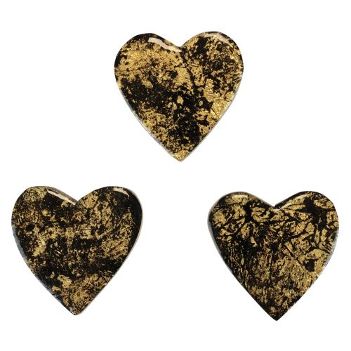 Floristik24 Medinės širdelės dekoratyvinės širdelės juodo aukso blizgesio efektas 4,5cm 8vnt