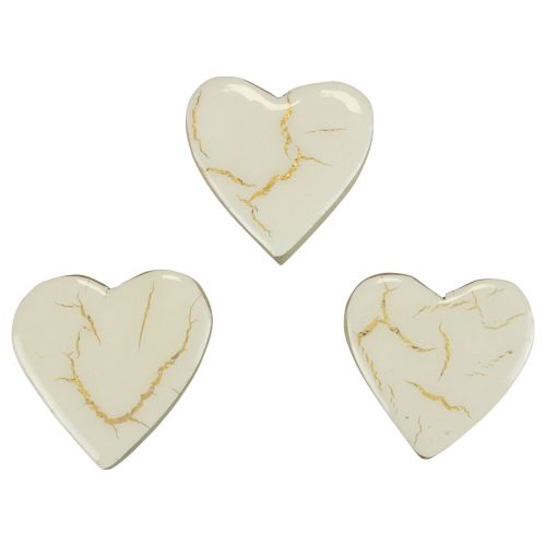 Floristik24 Medinės širdelės dekoratyvinės širdelės balto aukso blizgesio traškėjimas 4,5cm 8vnt