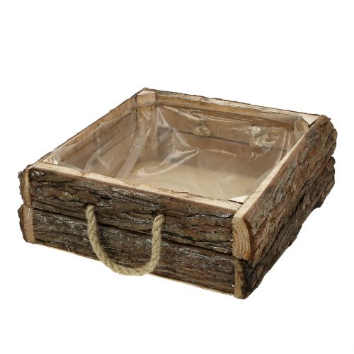 Floristik24 Natūralios medinės dėžutės su virvinėmis rankenomis 25x25cm H9cm
