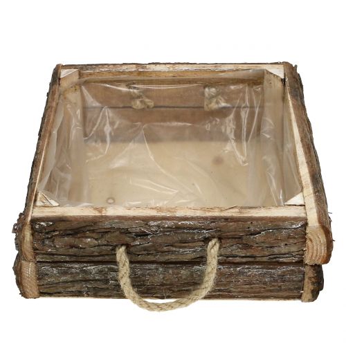 Floristik24 Natūralios medinės dėžutės su virvinėmis rankenomis 25x25cm H9cm
