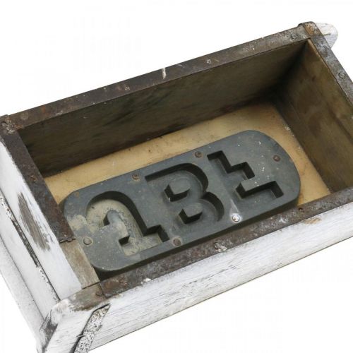daiktų Plytos formos, plytų dėžė, medinė dėžė su metalinėmis detalėmis senovinė apdaila, baltai skalbta L32cm A9cm