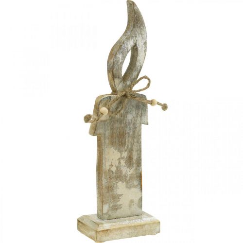 Medinė žvakė, stalo puošmena Shabby Chic, medžio apdaila su blizgučio efektu H29,5cm