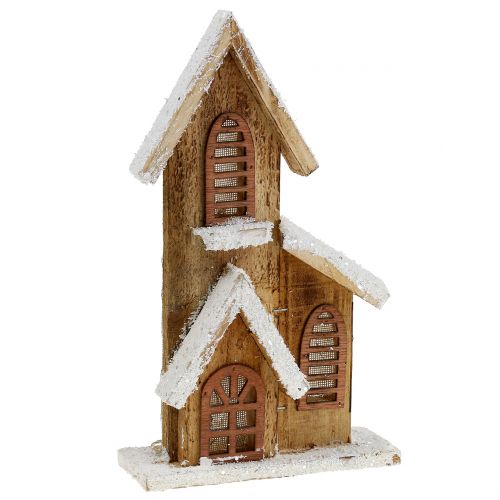 Floristik24 Medinė bažnyčia su LED apšvietimu šiltai balta 5L 16cm x 27cm