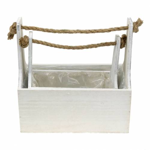 Floristik24 Augalų dėžutė įrankių dėžė su rankena medinė dėžutė balta 27 × 15 cm / 22 × 10,5 cm