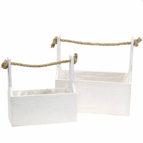 Floristik24 Augalų dėžutė įrankių dėžė su rankena medinė dėžutė balta 27 × 15 cm / 22 × 10,5 cm