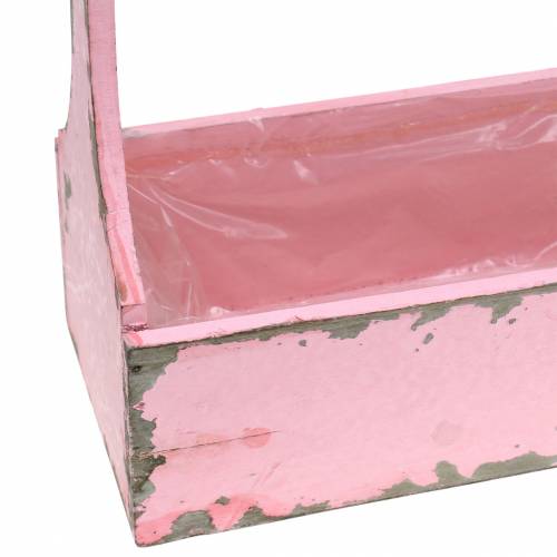 daiktų Augalų krepšelio įrankių dėžė su džiuto rankena rožinė naudota išvaizda 28x12x24cm 1vnt