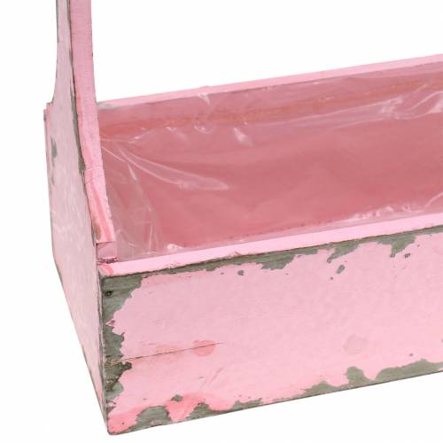 Floristik24 Augalų krepšelio įrankių dėžė su džiuto rankena rožinė naudota išvaizda 28x12x24cm 1 vnt
