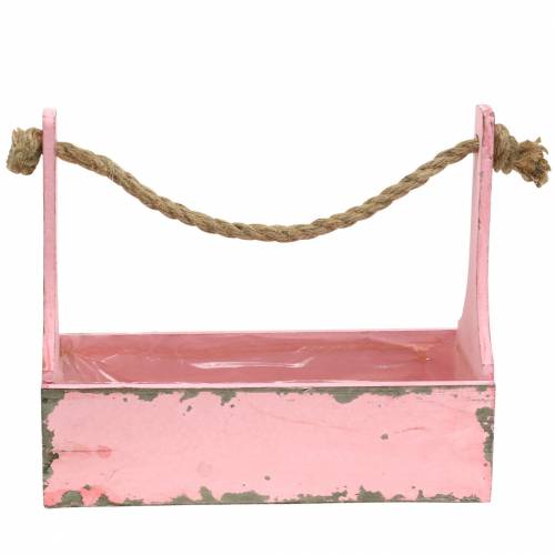 Floristik24 Augalų krepšelio įrankių dėžė su džiuto rankena rožinė naudota išvaizda 28x12x24cm 1 vnt