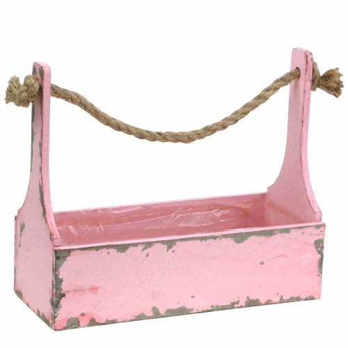 Floristik24 Augalų krepšelio įrankių dėžė su džiuto rankena rožinė naudota išvaizda 28x12x24cm 1 vnt