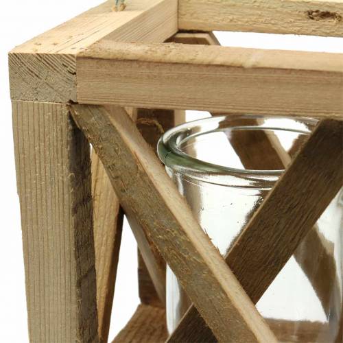 daiktų Dekoratyvinis medinis žibintas su natūraliu stiklu 14x14cm H17cm