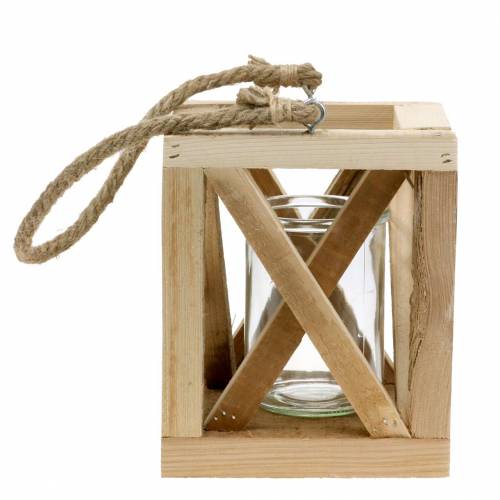 Floristik24 Dekoratyvinis medinis žibintas su natūraliu stiklu 14x14cm H17cm
