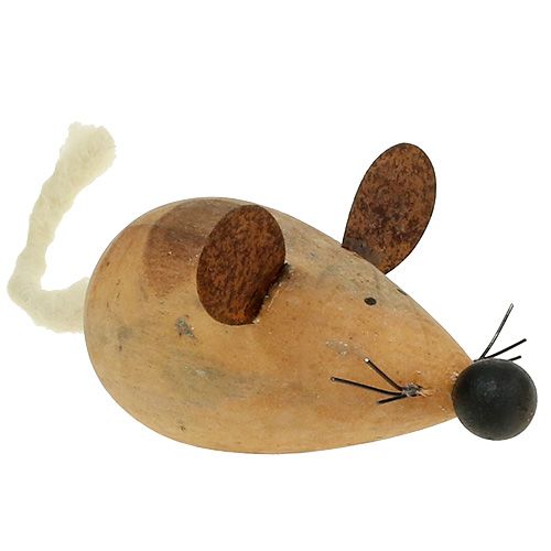 Floristik24 Medinė pelė balta, gamta 16cm 4vnt