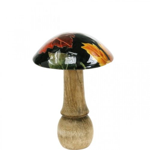 Deco medinių grybų rudens lapų stalo puošmena juoda, įvairiaspalvė Ø10cm H15cm