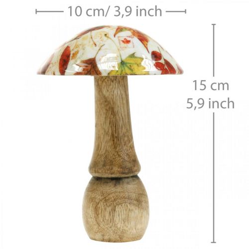 daiktų Medinė grybų puošmena rudeniniai lapai balta, spalvinga grybų stalo puošmena Ø10cm H15cm