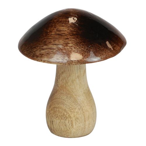 Medinė grybų puošmena natūralaus rudo blizgesio efektas Ø10cm H12cm