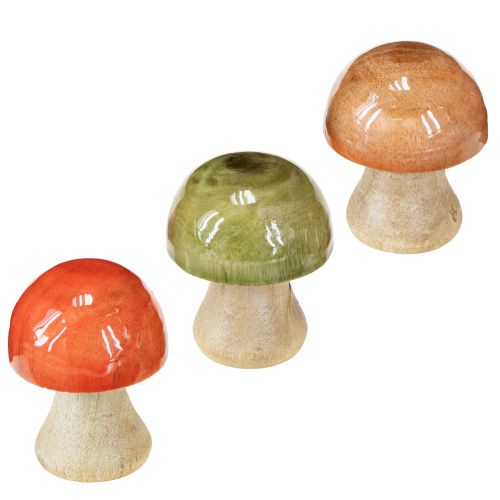 Mediniai grybai, rudens dekoracija, žali, raudoni, oranžiniai, aukštis 6,5 cm, 9 vnt.