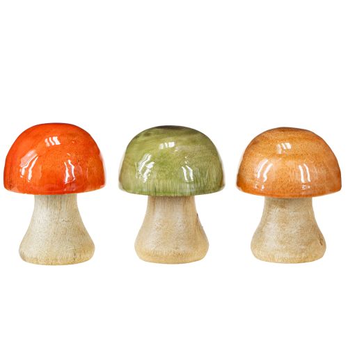 daiktų Mediniai grybai, rudens dekoracija, žali, raudoni, oranžiniai, aukštis 6,5 cm, 9 vnt.