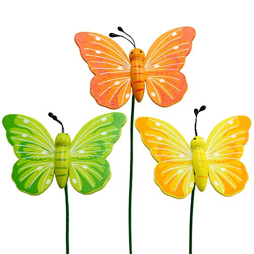 daiktų Mediniai drugeliai ant pagaliuko 3 spalvų asorti 8cm 24vnt