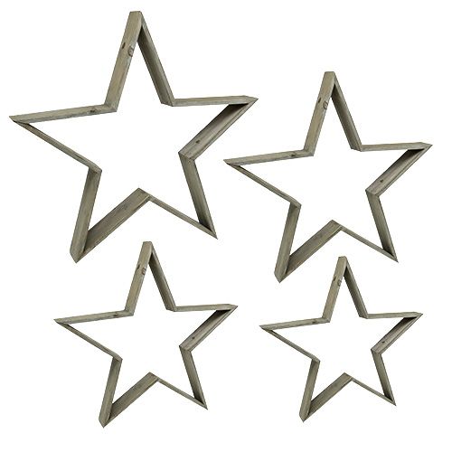 Floristik24 Medinis žvaigždučių rinkinys iš 4 stovinčių pilkų 29cm - 61cm