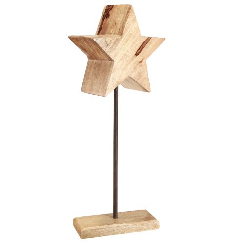 Floristik24 Medinė žvaigždė natūrali su strypo pagrindo žvaigždės apdaila 20x9,5x50cm