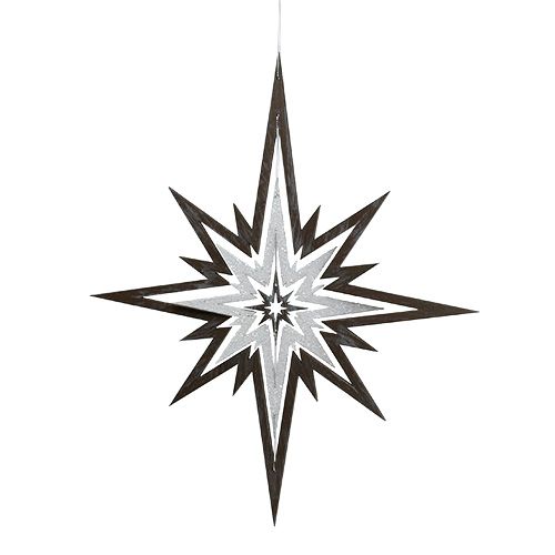 Floristik24 Medinė žvaigždutė pakabinimui pilka, balta 48cm x 40cm