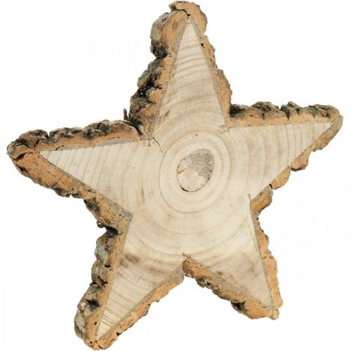Floristik24 Medinis padėklas Adventui, žvaigždės formos medžio griežinėlis, Kalėdinė, žvaigždės puošmena natūralaus medžio Ø29cm