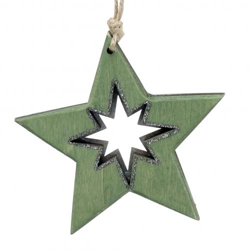 daiktų Medinė žvaigždė su motyvais žalia 11cm 6vnt