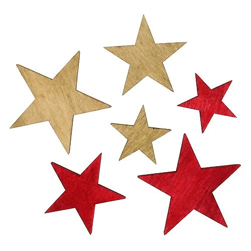 Floristik24 Medinės žvaigždės 3-5cm natūrali / raudona 24vnt
