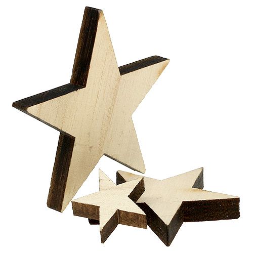 Floristik24 Medinės žvaigždės 2,5cm -7cm natūralios 48 vnt