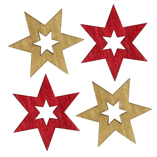 Floristik24 Medinės žvaigždės 3,5cm natūrali / raudona 72vnt