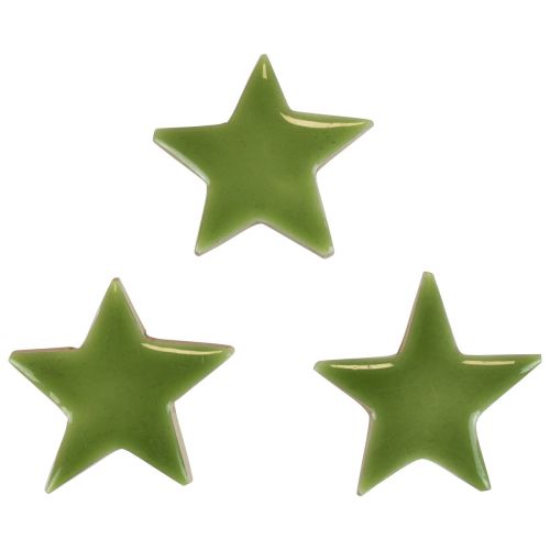 Medinės žvaigždės kalėdinės dekoracijos išmėtytos dekoracijos blizgios šviesiai žalios Ø5cm 8vnt