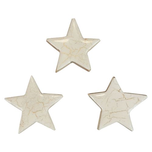 Floristik24 Medinės žvaigždės dekoratyvinės žvaigždės balto aukso traškėjimas medis Ø5cm 8vnt