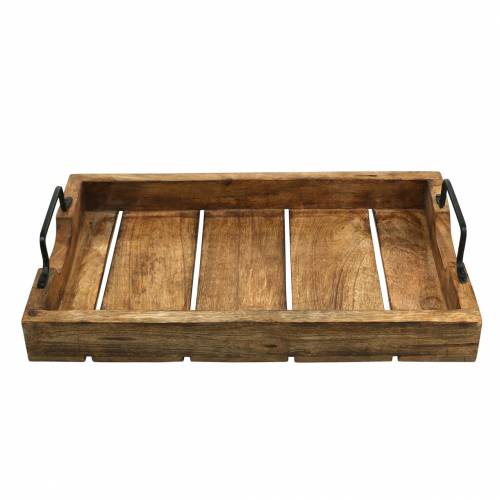 Floristik24 Medinis padėklas su rankenomis mango antikvarinės išvaizdos 38,5 × 25 cm