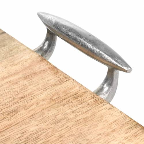 Floristik24 Medinis padėklas su rankenomis mango, natūralus metalas, sidabras 46 × 25cm