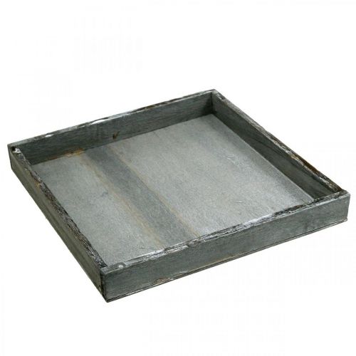 Floristik24 Padėklas medinis kvadratinis pilkas, balta stalo apdaila Shabby Chic 24,5×24,5cm