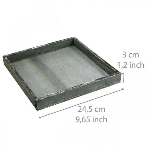daiktų Padėklas medinis kvadratinis pilkas, balta stalo apdaila Shabby Chic 24,5×24,5cm