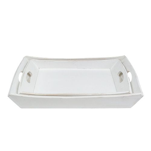 Floristik24 Medinis padėklas 2 rinkiniai 42x28 / 35,5x24cm balta