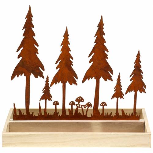 Floristik24 Medinis padėklas, miško siluetas, nerūdijančio plieno rūdys, 30cm x 15cm
