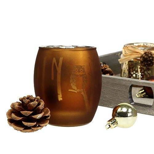 daiktų Medinis padėklas su 3 arbatinių žvakių stiklinėmis rudos, auksinės spalvos