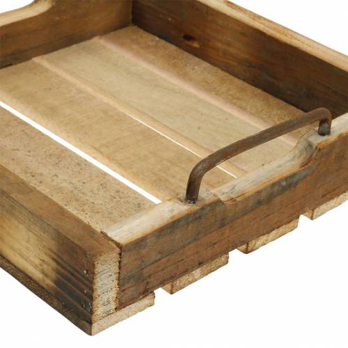 Floristik24 Medinis padėklas su metalinėmis rankenomis natūralios 20/25/30cm rinkinys iš 3 vnt