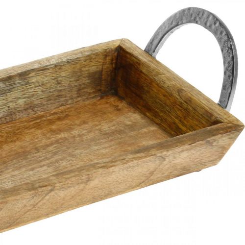 Floristik24 Mango medžio padėklas, dekoratyvinis dubuo su metalinėmis rankenomis, stalo apdaila L39,5cm