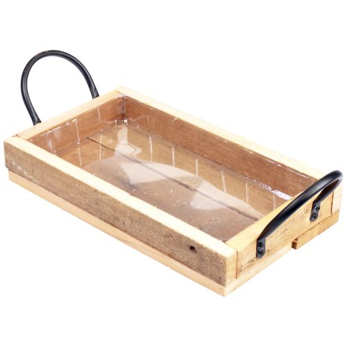 Floristik24 Medinis padėklas su rankenomis dekoratyvinis padėklas natūralios juodos spalvos 30×17×5cm