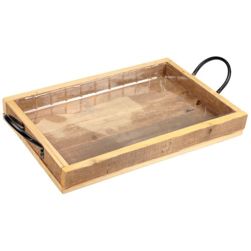 Medinis padėklas su rankenomis dekoratyvinis padėklas natūralios juodos spalvos 40×27,5×5cm