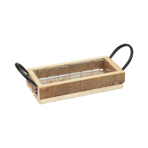 Medinis padėklas su rankenomis dekoratyvinis padėklas natūralios juodos spalvos 25×12,5×5 cm